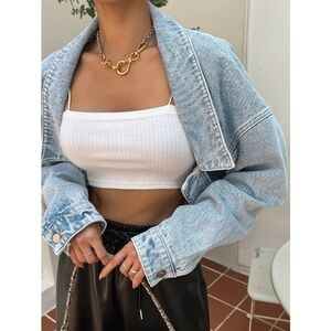 Light Wash Blue Bolero Style Denim Jacket Loose Fit Open
